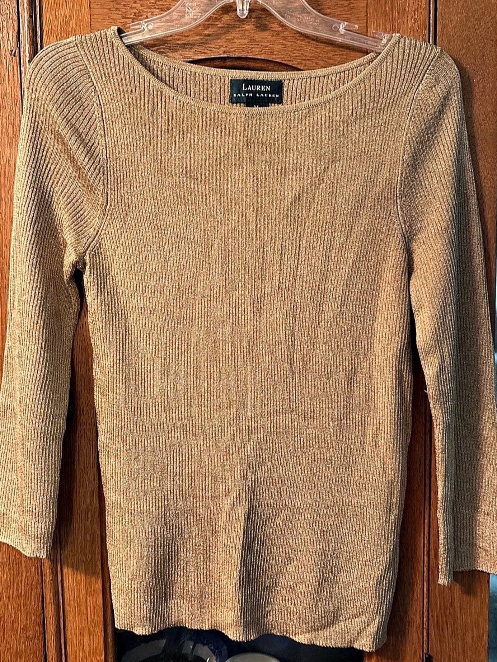 Lauren Ralph Lauren Ribbed Crew Neck Metallic Shirt Size Medium